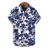 Men's Vacation Shirt Floral Leaf Silhouette Print Button Up Shirt - Bleu 5XL