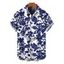 Men's Vacation Shirt Floral Leaf Silhouette Print Button Up Shirt - Bleu 5XL