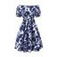 Vacation Dress Floral Leaf Silhouette Print Off the Shoulder Puff Sleeve A Line Casual Dress - Bleu XL | US 12