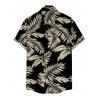 Hawaiian Vacation Couple Outfit Tropical Leaf Print Flounce Off the Shoulder Smocked Top Wide Leg Pants and Shirt Set - Noir S | US 4