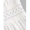 Vacation Couple Outfit Solid Color Lace Trim Crochet Scalloped Tied Spaghetti Strap Dress and Tropical Leaf Print Shirt Set - Blanc S | US 4