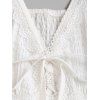 Vacation Couple Outfit Solid Color Lace Trim Crochet Scalloped Tied Spaghetti Strap Dress and Tropical Leaf Print Shirt Set - Blanc S | US 4