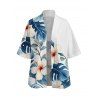 Beach Vacation Set Hibiscus Floral Monstera Leaf Print Open Front Cover-up and Shorts Set - Blanc XXXXXL | US 20