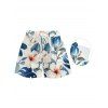 Beach Vacation Set Hibiscus Floral Monstera Leaf Print Open Front Cover-up and Shorts Set - Blanc XXXXXL | US 20