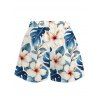 Beach Vacation Set Hibiscus Floral Monstera Leaf Print Open Front Cover-up and Shorts Set - Blanc XXXXXL | US 20
