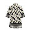 Beach Vacation Set Hibiscus Floral Geometric Print Open Front Cover-up and Shorts Set - Noir XXXXXL | US 20