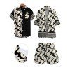 Hawaiian Vacation Couple Outfit Hibiscus Floral Geometric Print Open Front Cover-up Shorts and Shirt Set - Noir S | US 4