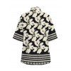 Hawaiian Vacation Couple Outfit Hibiscus Floral Geometric Print Open Front Cover-up Shorts and Shirt Set - Noir S | US 4
