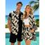 Hawaiian Vacation Couple Outfit Hibiscus Floral Geometric Print Open Front Cover-up Shorts and Shirt Set - Noir S | US 4