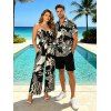 Hawaiian Vacation Couple Outfit Abstract Geometric Print Tied Pocket Off the Shoulder Jumpsuit and Shirt Set - Noir S | US 4