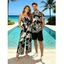 Hawaiian Vacation Couple Outfit Abstract Geometric Print Tied Pocket Off the Shoulder Jumpsuit and Shirt Set - Noir S | US 4