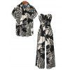 Hawaiian Vacation Couple Outfit Abstract Geometric Print Tied Pocket Off the Shoulder Jumpsuit and Shirt Set - Noir S | US 4