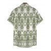 Bohemian Vacation Couple Outfit Geometric Printed Plunging Neck O-ring Belt Wide Leg Jumpsuit and Shirt Set - Olive Verte S | US 4