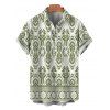 Bohemian Vacation Couple Outfit Geometric Printed Plunging Neck O-ring Belt Wide Leg Jumpsuit and Shirt Set - Olive Verte S | US 4