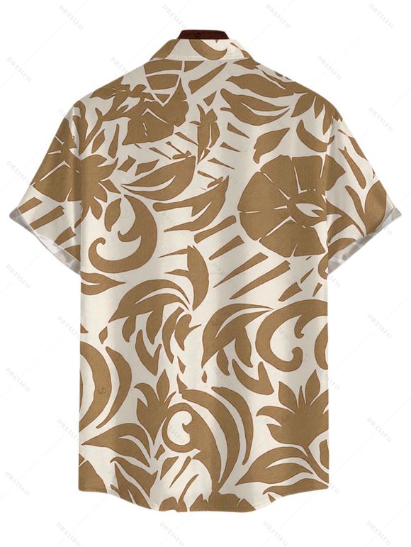 Men's Vacation Shirt Botanical Leaf Scroll Silhouette Print Button Up Shirt - Jaune clair 5XL
