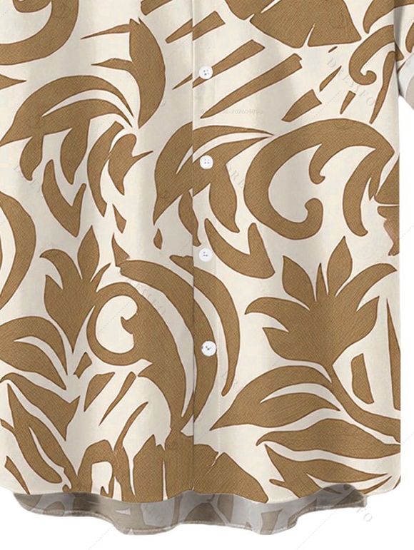 Men's Vacation Shirt Botanical Leaf Scroll Silhouette Print Button Up Shirt - Jaune clair 5XL