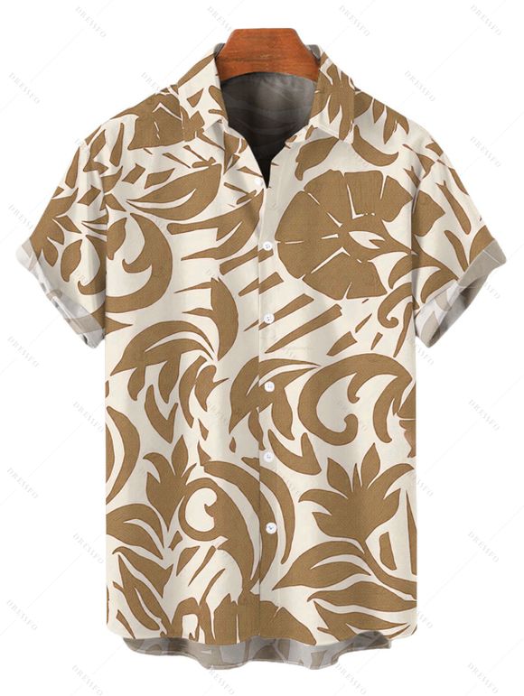 Vacation Couple Outfit Botanical Leaf Print Bowknot Off the Shoulder Jumpsuit and Shirt Set - Jaune clair S | US 4
