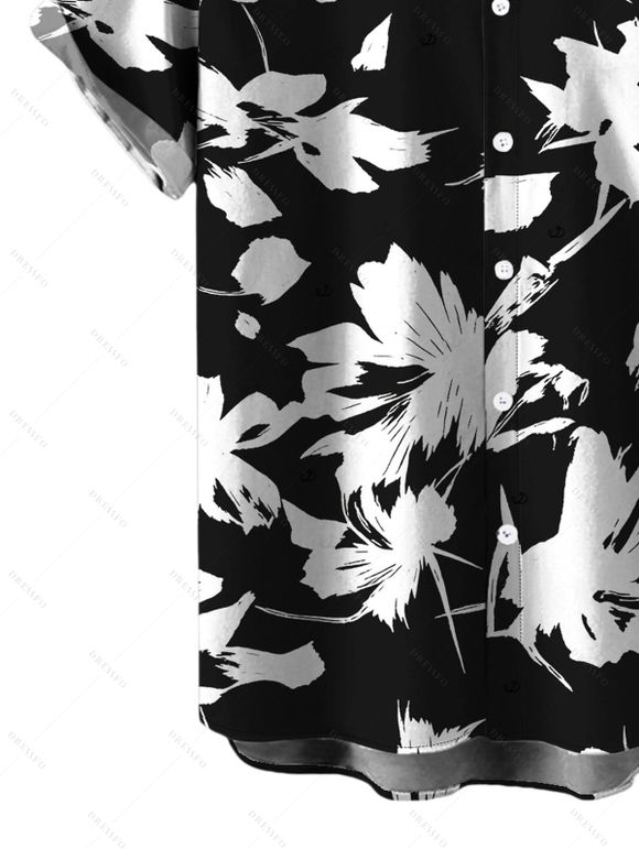 Men's Vacation Shirt Abstract Floral Silhouette Print Button Up Shirt - Noir S