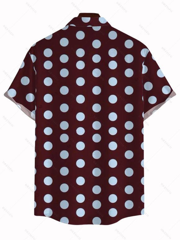 Men's Vintage Shirt Polka Dots Print Button Up Vacation Shirt - Rouge foncé M
