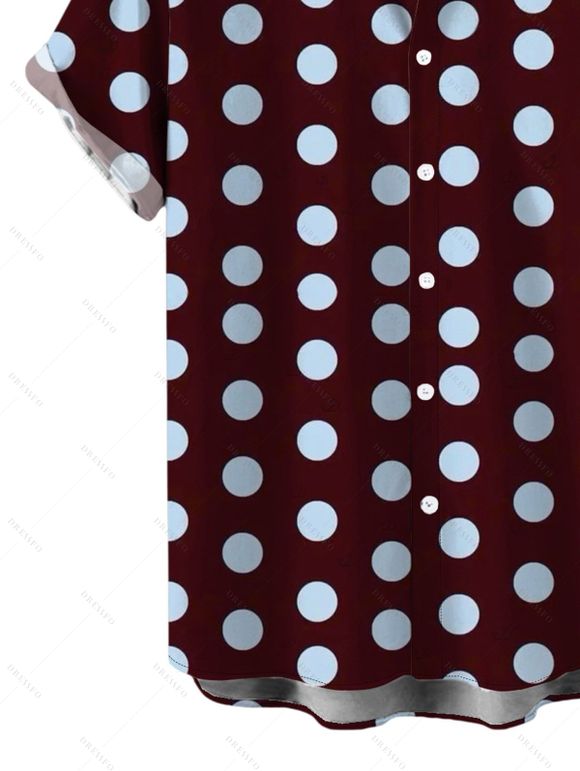 Men's Vintage Shirt Polka Dots Print Button Up Vacation Shirt - Rouge foncé M