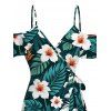 Vacation Hawaiian Dress Tropical Leaf Hibiscus Floral Print Cold Shoulder Self-belt High Low Wrap Dress - Vert profond S | US 4