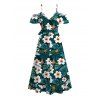 Vacation Hawaiian Dress Tropical Leaf Hibiscus Floral Print Cold Shoulder Self-belt High Low Wrap Dress - Vert profond XL | US 12