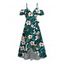 Vacation Hawaiian Dress Tropical Leaf Hibiscus Floral Print Cold Shoulder Self-belt High Low Wrap Dress - Vert profond XXL | US 14