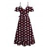 Vintage Dress Polka Dots Print Cold Shoulder Self-belt High Low Wrap Dress - Rouge foncé XXL | US 14