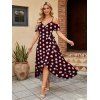 Vintage Dress Polka Dots Print Cold Shoulder Self-belt High Low Wrap Dress - Rouge foncé XL | US 12