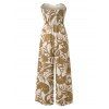 Vacation Jumpsuit Botanical Leaf Silhouette Print Bowknot Off the Shoulder Wide Leg Jumpsuit - Jaune clair S | US 4