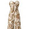 Vacation Jumpsuit Botanical Leaf Silhouette Print Bowknot Off the Shoulder Wide Leg Jumpsuit - Jaune clair S | US 4