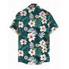 Men's Vacation Hawaiian Shirt Tropical Leaf Hibiscus Floral Print Button Up Shirt - Vert profond S
