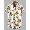 Men's Vacation Shirt Yellow Rose Floral Print Button Up Shirt - Blanc S