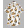 Men's Vacation Shirt Yellow Rose Floral Print Button Up Shirt - Blanc S