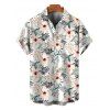 Men's Vacation Shirt Tropical Hibiscus Floral Leaf Print Button Up Hawaiian Shirt - Blanc M