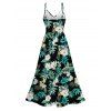 Hawaiian Vacation Dress Hibiscus Flower Tropical Leaf Print Lace Hollow Out Slit Dress - Noir XXXXXL | US 20