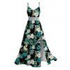 Hawaiian Vacation Dress Hibiscus Flower Tropical Leaf Print Lace Hollow Out Slit Dress - Noir XXXXXL | US 20