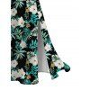 Hawaiian Vacation Dress Hibiscus Flower Tropical Leaf Print Lace Hollow Out Slit Dress - Noir XXXXXL | US 20