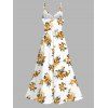Vacation Dress Yellow Rose Floral Print Lace Hollow Out Slit Spaghetti Strap Dress - Blanc XXXXXL | US 20