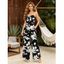 Vacation Jumpsuit Abstract Floral Silhouette Print Tied Pocket Off the Shoulder Jumpsuit - Noir XXL | US 14