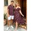 Vintage Vacation Couple Outfit Polka Dots Print Cold Shoulder Self-belt High Low Wrap Dress and Shirt Set - Rouge foncé S | US 4