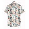 Vacation Couple Outfit Tropical Hibiscus Floral Leaf Print Cold Shoulder Self-belt High Low Dress and Shirt Set - Blanc S | US 4
