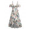 Vacation Couple Outfit Tropical Hibiscus Floral Leaf Print Cold Shoulder Self-belt High Low Dress and Shirt Set - Blanc S | US 4