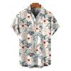 Vacation Couple Outfit Tropical Hibiscus Floral Leaf Print Cold Shoulder Self-belt High Low Dress and Shirt Set - Blanc S | US 4