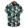 Vacation Hawaiian Couple Outfit Tropical Leaf Hibiscus Floral Print Cold Shoulder Self-belt High Low Wrap Dress and Shirt Set - Vert profond S | US 4