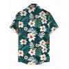 Vacation Hawaiian Couple Outfit Tropical Leaf Hibiscus Floral Print Cold Shoulder Self-belt High Low Wrap Dress and Shirt Set - Vert profond S | US 4