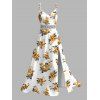 Vacation Couple Outfit Yellow Rose Floral Print Button Up Shirt Lace Hollow Out Slit Dress and Shirt Set - Blanc S | US 4