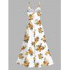 Vacation Couple Outfit Yellow Rose Floral Print Button Up Shirt Lace Hollow Out Slit Dress and Shirt Set - Blanc S | US 4