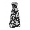 Vacation Couple Outfit Abstract Floral Silhouette Print Tied Pocket Off the Shoulder Jumpsuit and Shirt Set - Noir S | US 4
