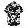 Vacation Couple Outfit Abstract Floral Silhouette Print Tied Pocket Off the Shoulder Jumpsuit and Shirt Set - Noir S | US 4